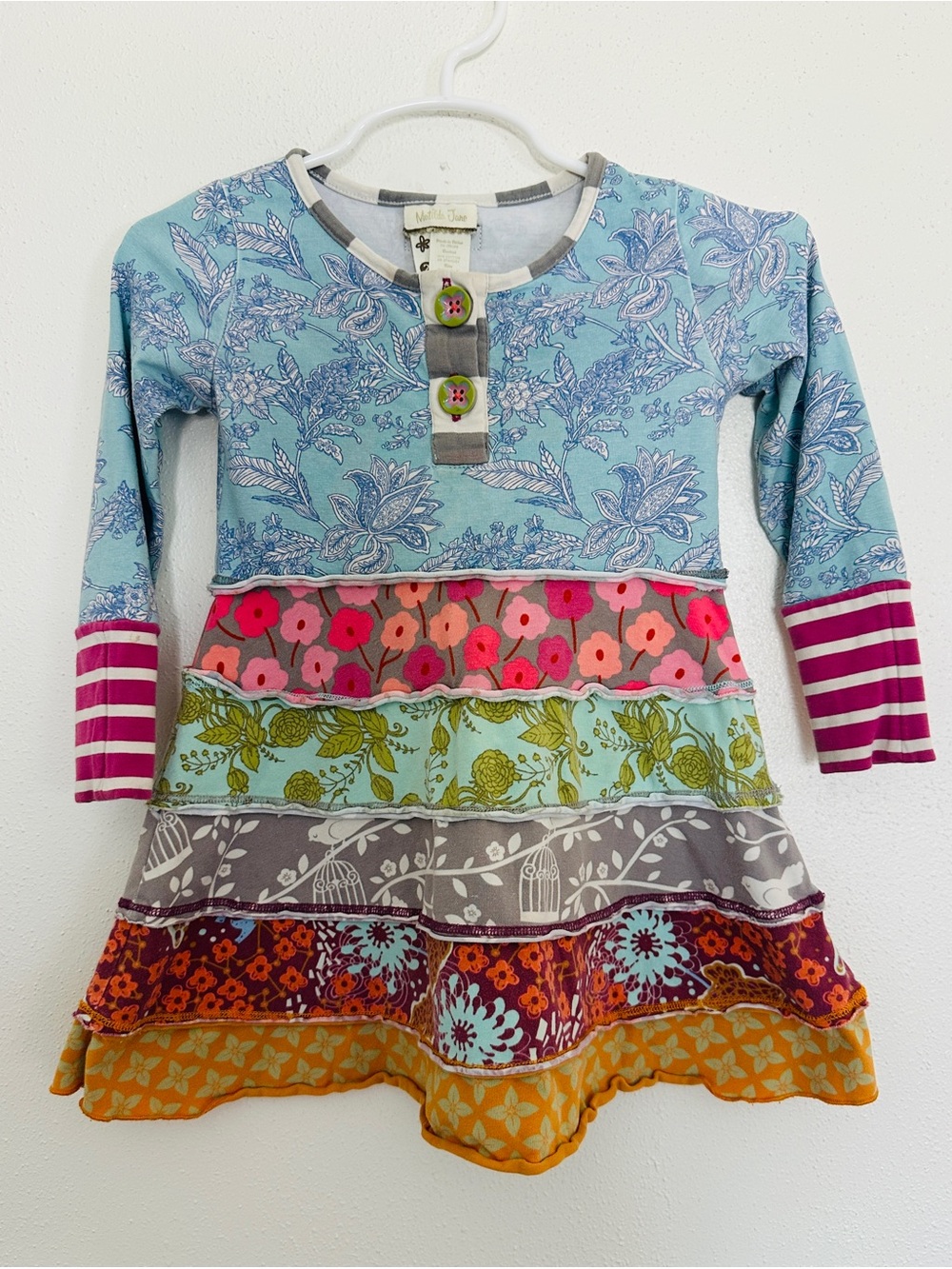 Matilda Jane Tiered Ruffle Dress Size 2 Floral Birdcage Long Sleeve